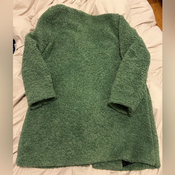 ZARA Green Teddy Coat Size Large - Picture 4 of 4